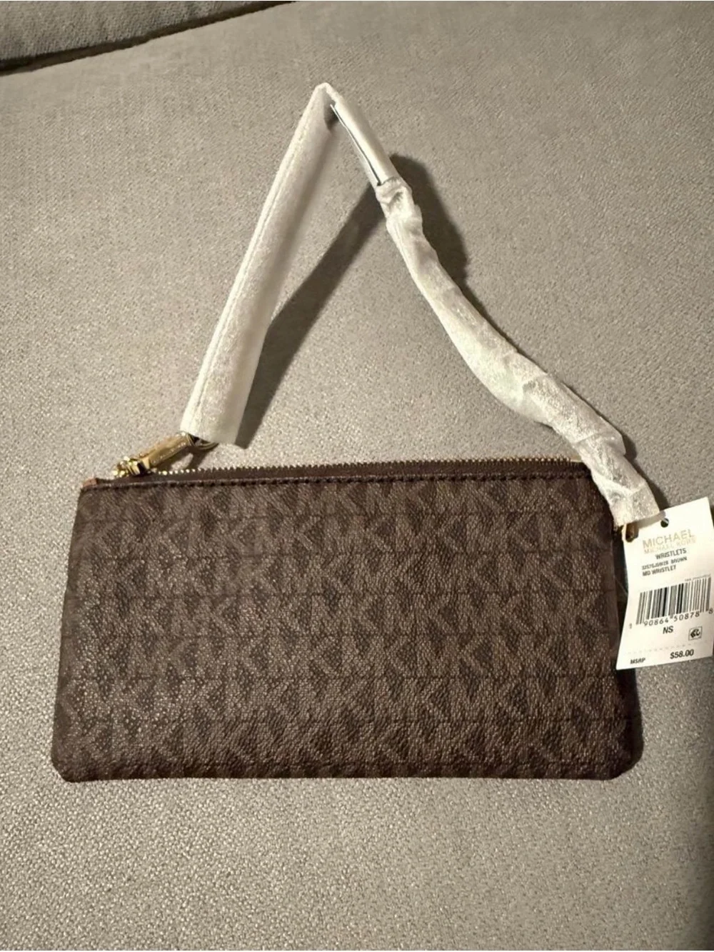 Michael Kors Brown Signature Wristlet Clutch